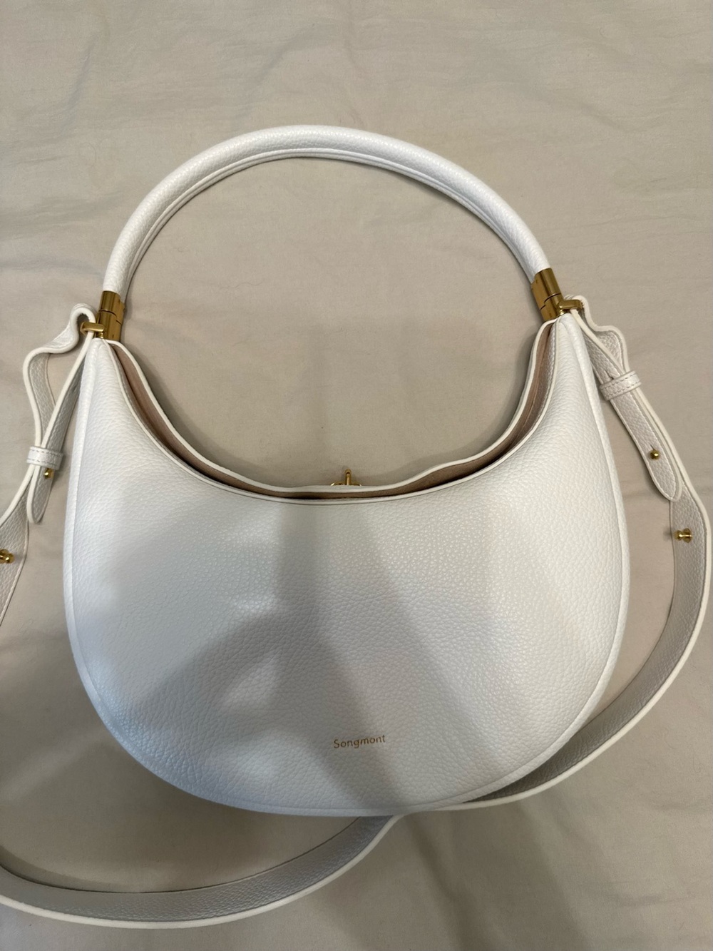 Songmont Luna White Vegan Leather Crescent Shoulder Bag